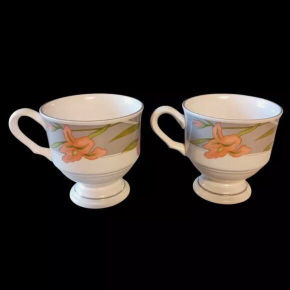 2 Sango Footed Ceramic Coffee Tea Cup Mug Floral Memories 378 Cherish from Korea - Picture 8 of 12